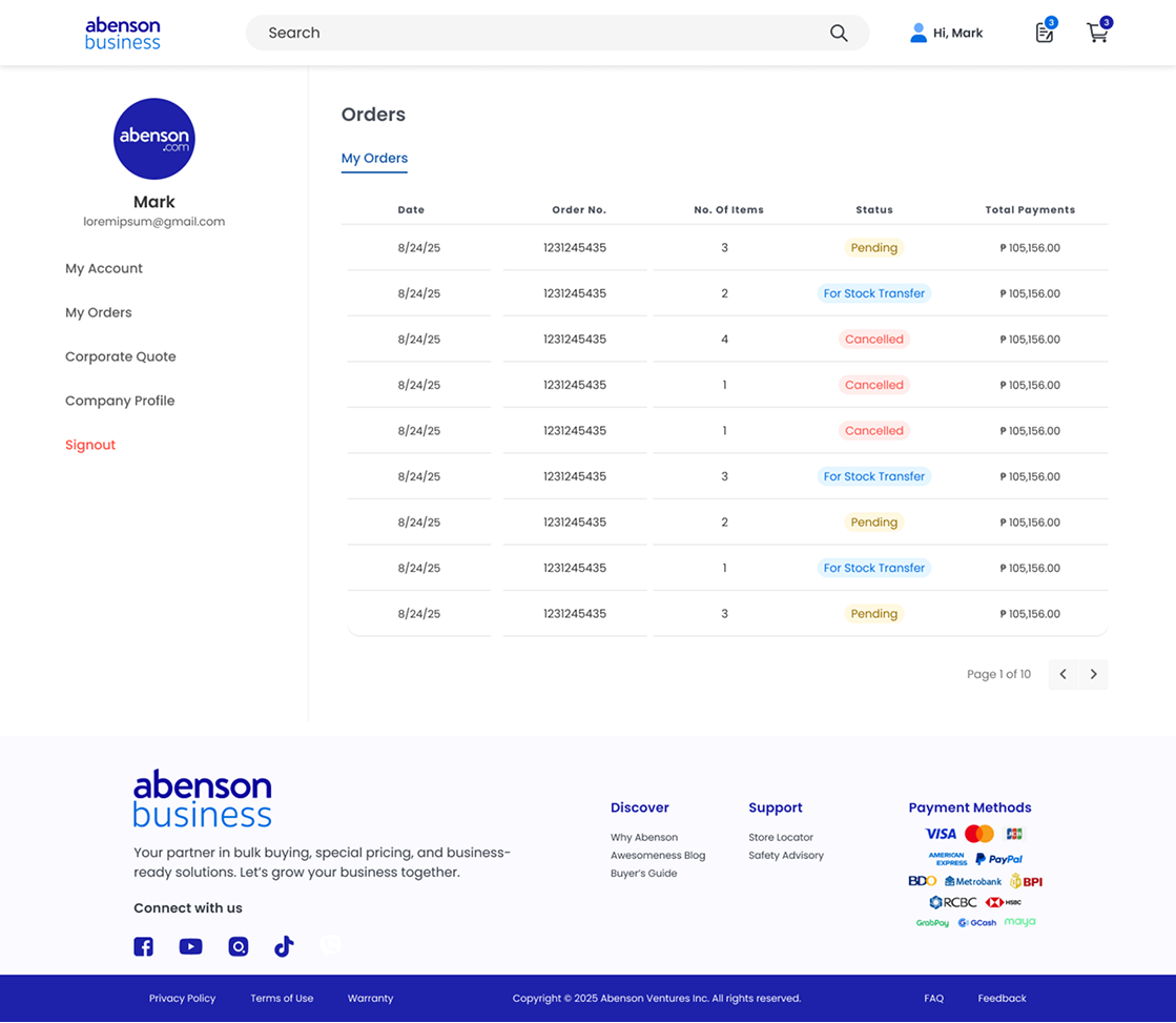 Orders Page